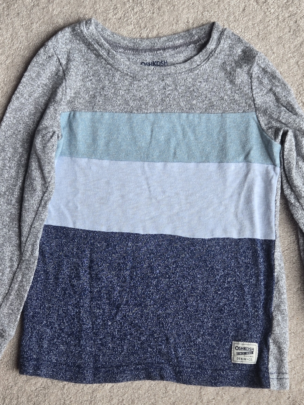 OshKosh B'gosh Long Sleeve Colorblock Tee in Light Blue, Navy & Gray